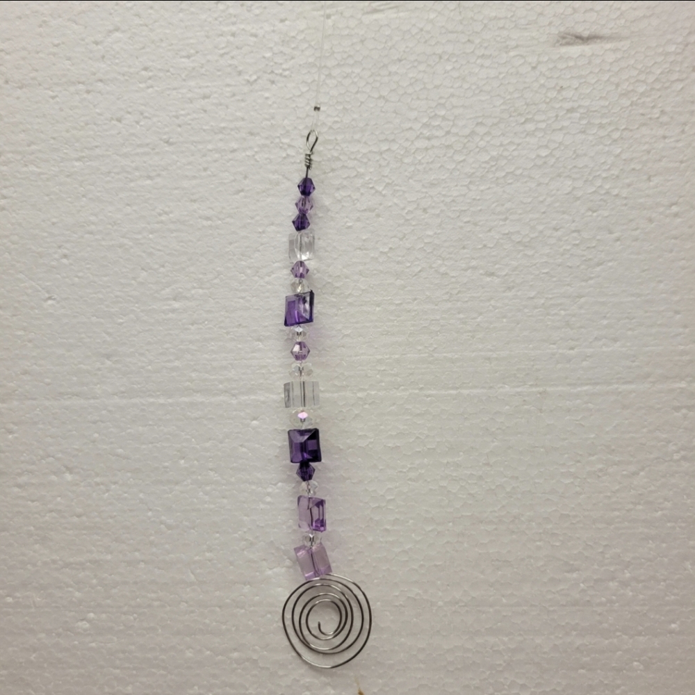 Handcrafted Silver, Purple and Clear Glass Beaded Suncatcher